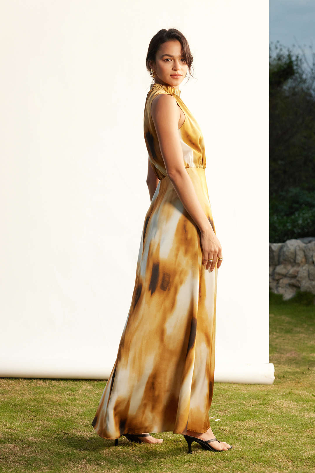 Tie Dye Ruched Sleeveless Maxi Dress