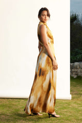 Tie Dye Ruched Sleeveless Maxi Dress