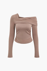 Asymmetrical Off-Shoulder Ruched Long Sleeve Top