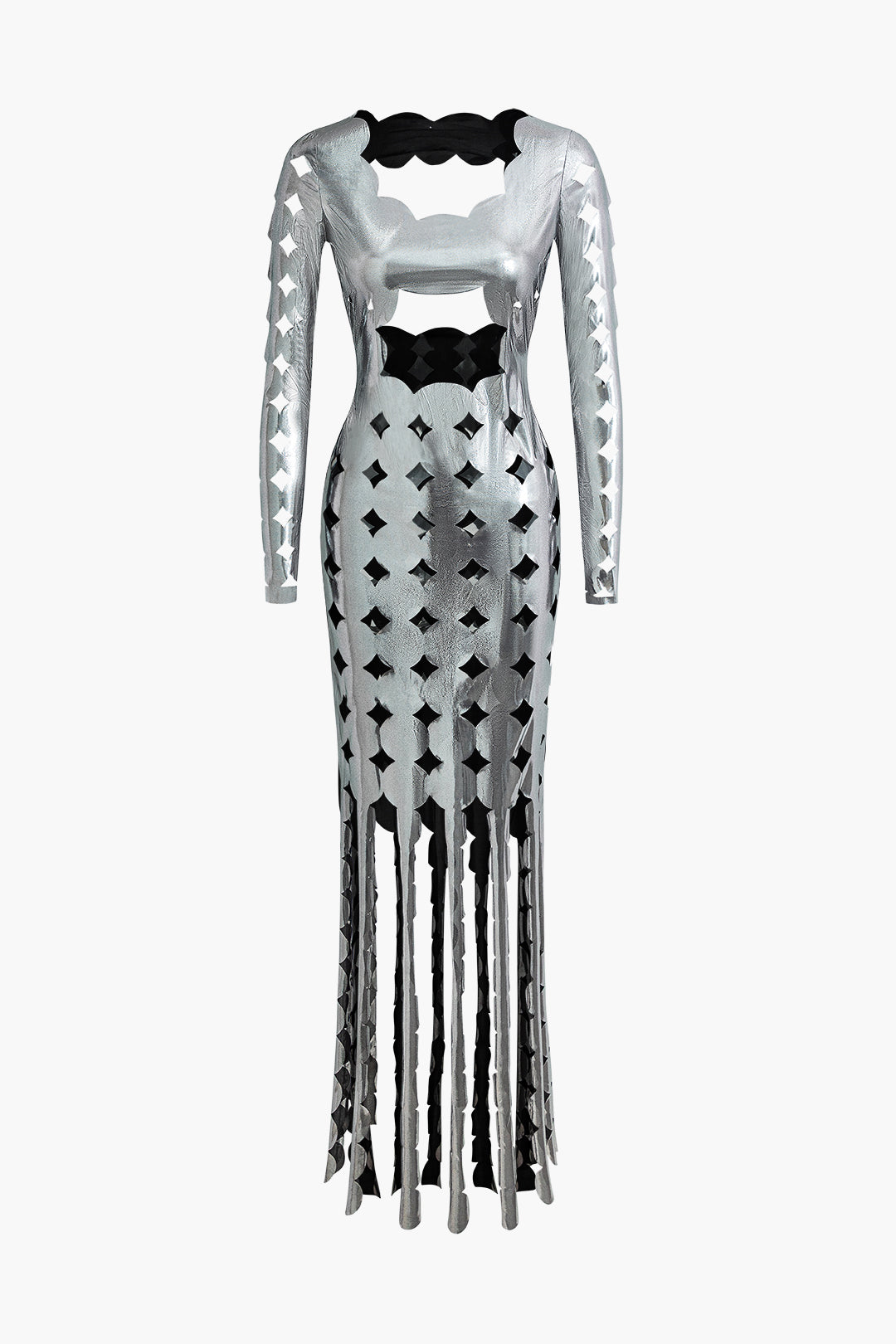 Cut Out Backless Tassel Long Sleeve Maxi Dress