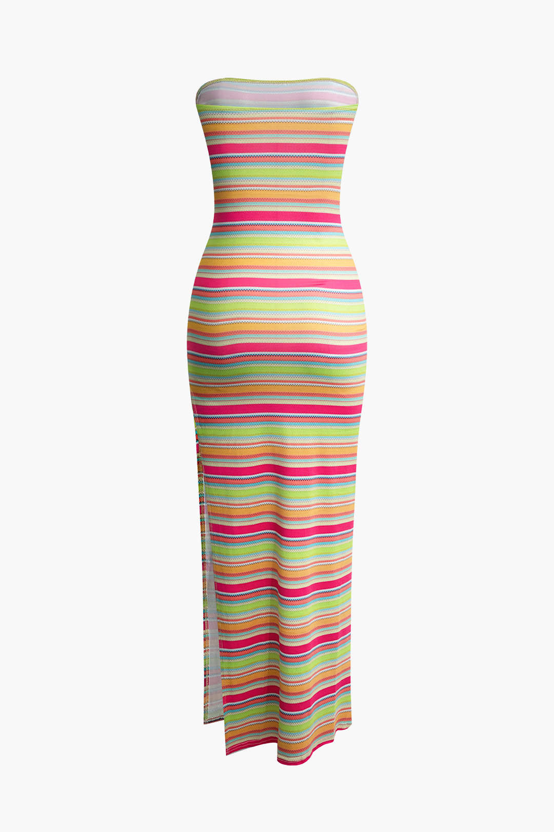 Strip Slit Strapless Knit Maxi Dress