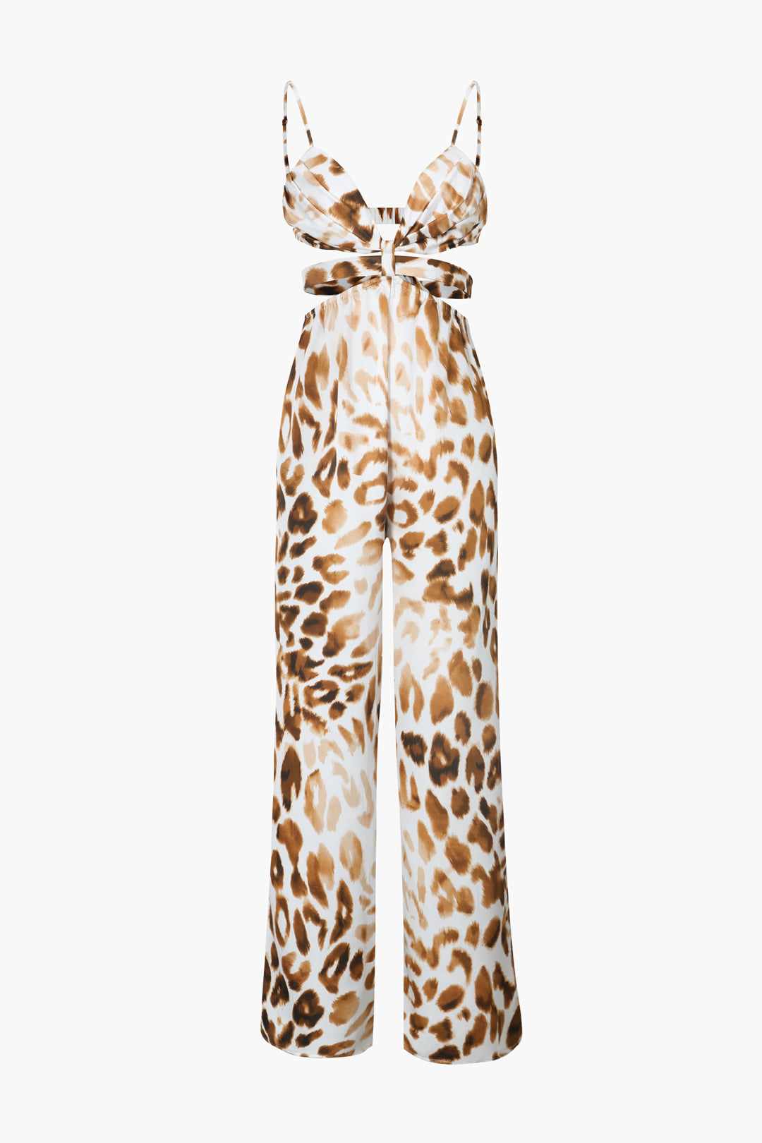 Leopard Tie Back Satin Jumpsuit