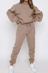 Basic Long Sleeve Pullover Sweatshirt And Drawstring Elastic Pants Set