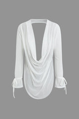 Cowl Neck Backless Tie Mesh Top And Asymmetrical Mini Skirt Set