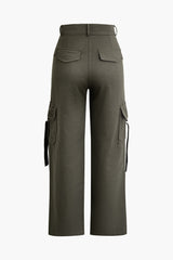 Flap Pocket Tie Straight Leg Cargo Pants