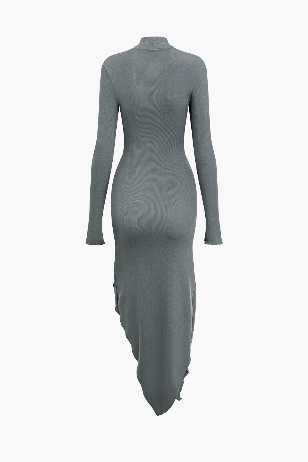 Asymmetrical Hem Ruched Turtleneck Long Sleeve Dress