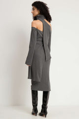 Asymmetric Knit Turtleneck Top And Midi Dress Set