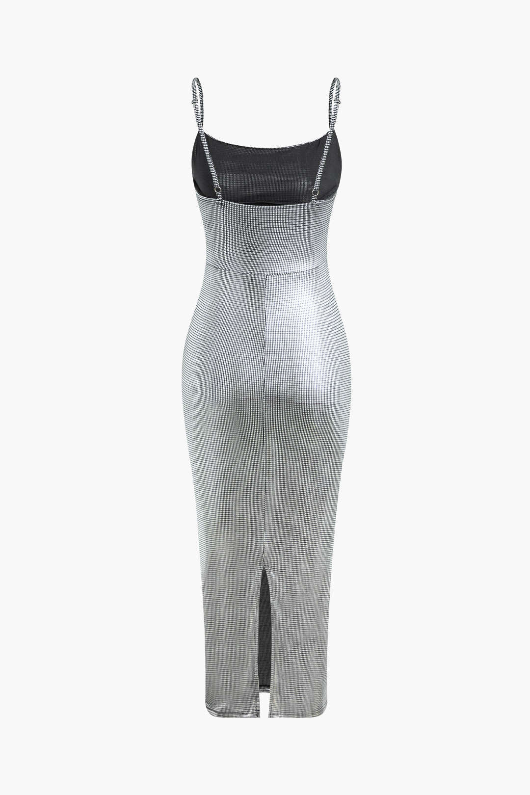 Metallic Ruched Slit Maxi Dress