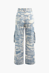 Tie Dye Flap Pocket Wide Leg Cargo Jeans