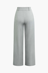 Asymmetric Waist Ruched Straight Leg Pants