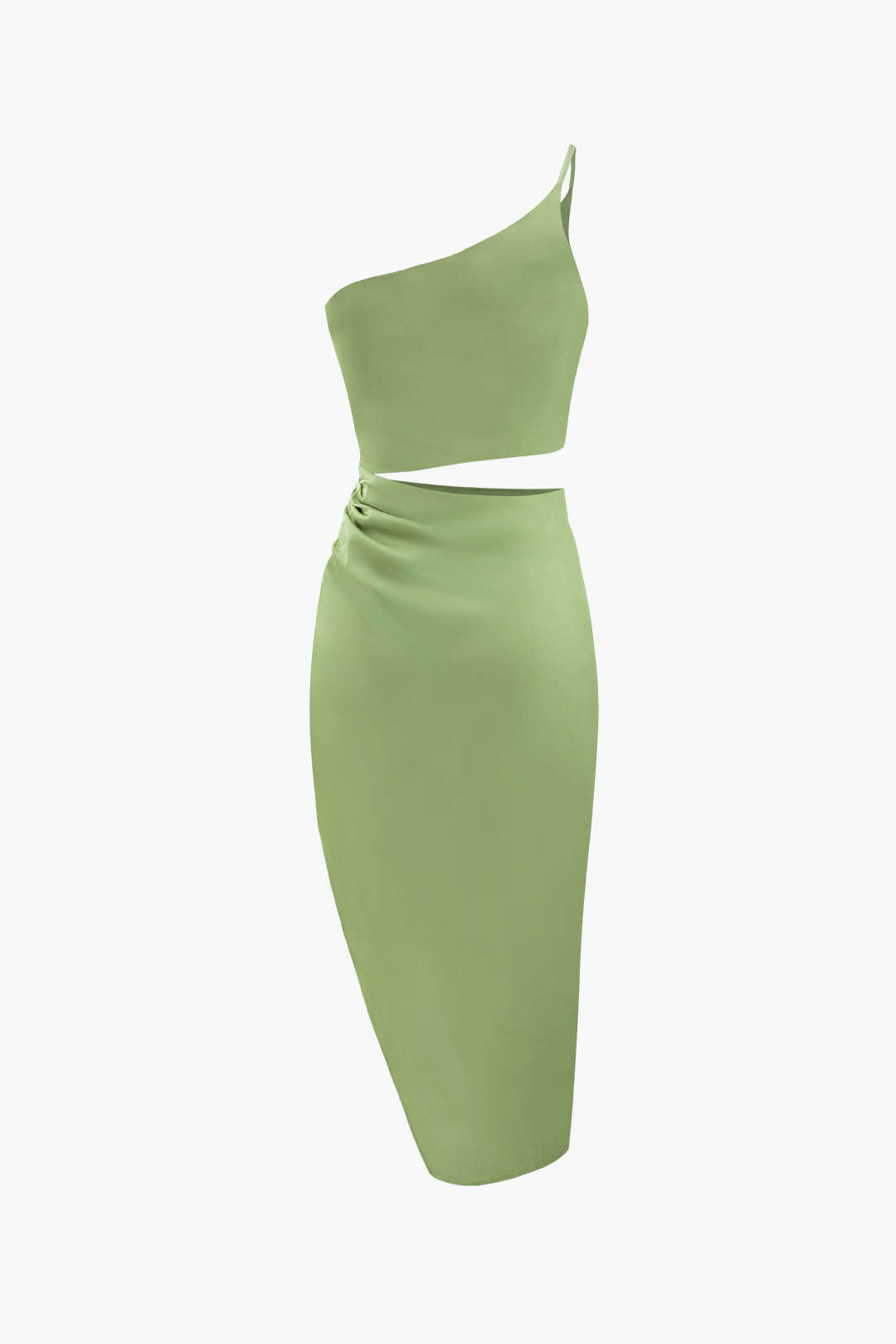 Asymmetric Satin Cut Out Midi Dress