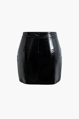 High Waist Faux Patent Leather Mini Skirt