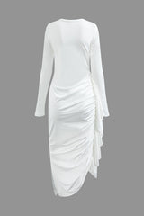 Asymmetrical Ruffle Ruched Asymmetric Ruched Ruffle Detail Long Sleeve Maxi Dress – Aesvs