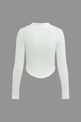 Collar Pocket Button Up Long Sleeve Top