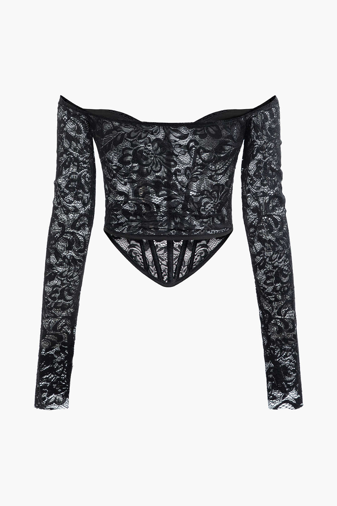 Jacquard Lace Long Sleeve Corset Top