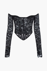 Jacquard Lace Long Sleeve Corset Top