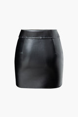Faux Leather Foldover Waist Zipper Mini Skirt
