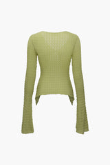 Textured Tie Front Bell Sleeve Top