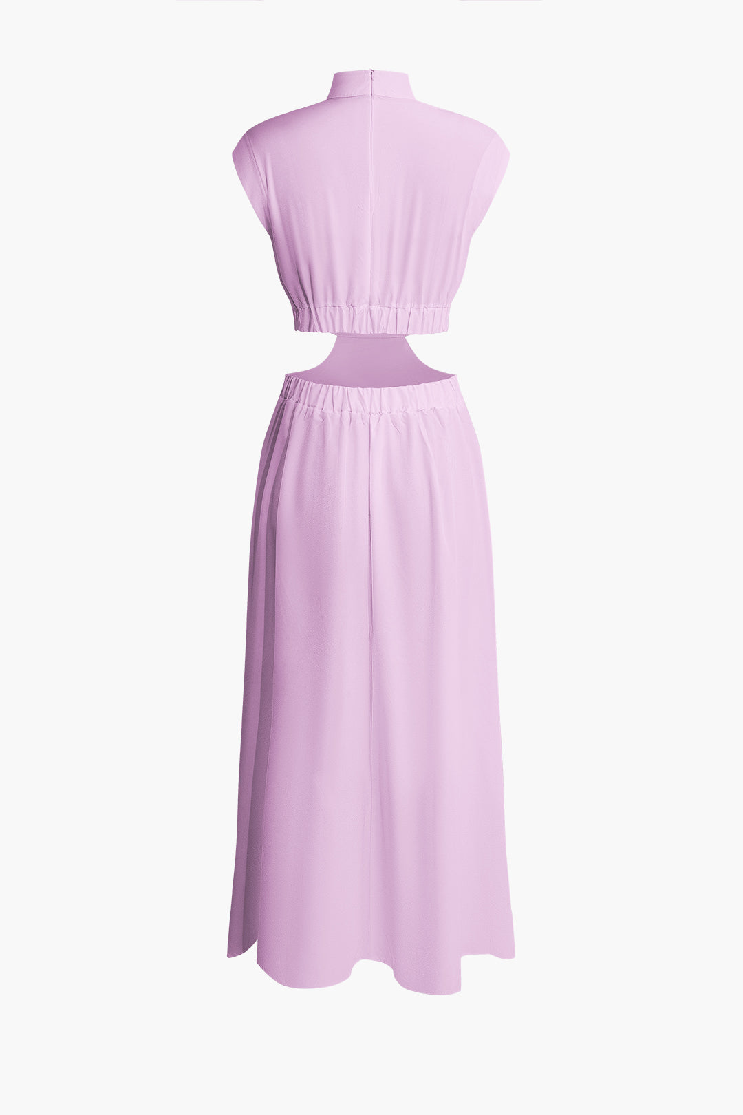 Mock Neck Cut Out Pleated Maxi Dress