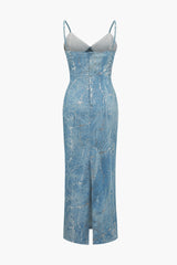 V-neck Denim Slip Midi Dress