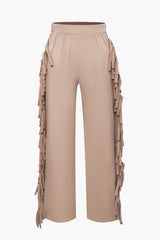 High Waist Fringe Trim Straight Leg Pants