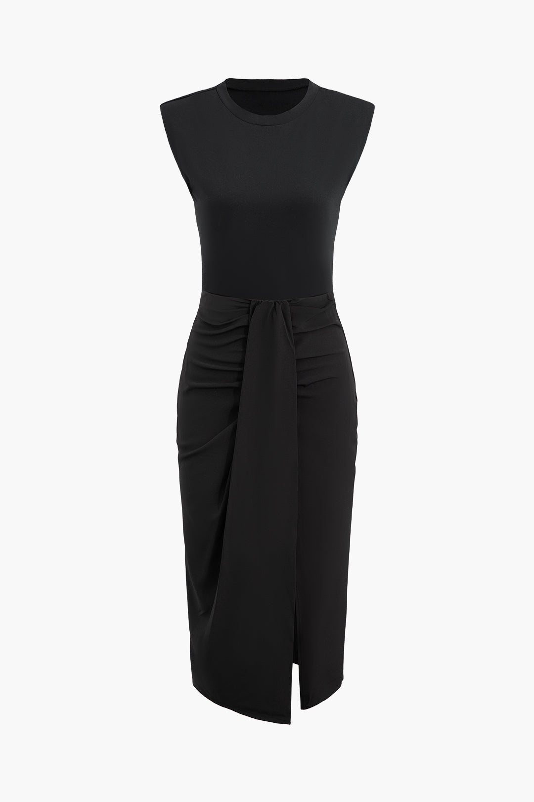 Solid Sleeveless Top And Wrap Ruched Split Midi Skirt Set