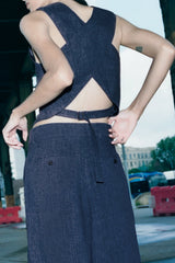 Cross Back Belted V-neck Button Up Vest