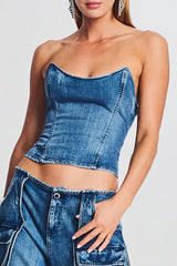 Denim Zipper Tube Top