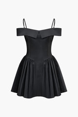 Off The Shoulder Pleated Cami Mini Dress