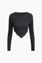 Asymmetric Scallop Trim Long Sleeve Crop Top