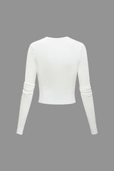 V-neck Cross Rib Long Sleeve Knit Crop Top