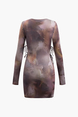 Printed Cut Out Tie Twist Long Sleeve Mini Dress