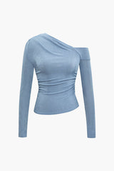 Velvet Asymmetric Ruched Long Sleeve Top