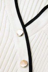 V-neck Button Up Long Sleeve Slit Rib Knit Maxi Dress