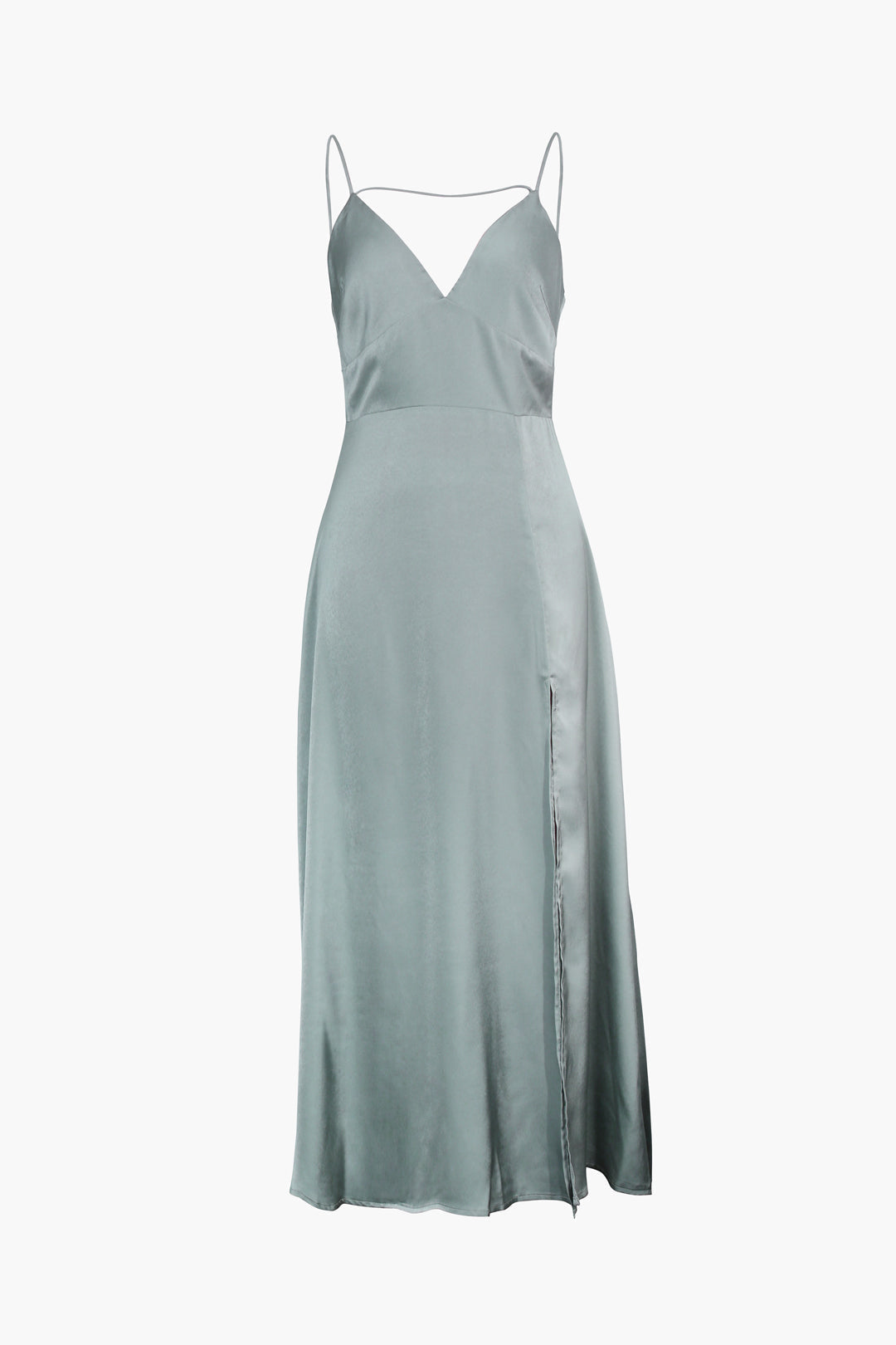 Intimate Supper Deep V Neck Satin Midi Dress