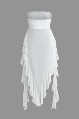 Ruffle Mesh Strapless Top
