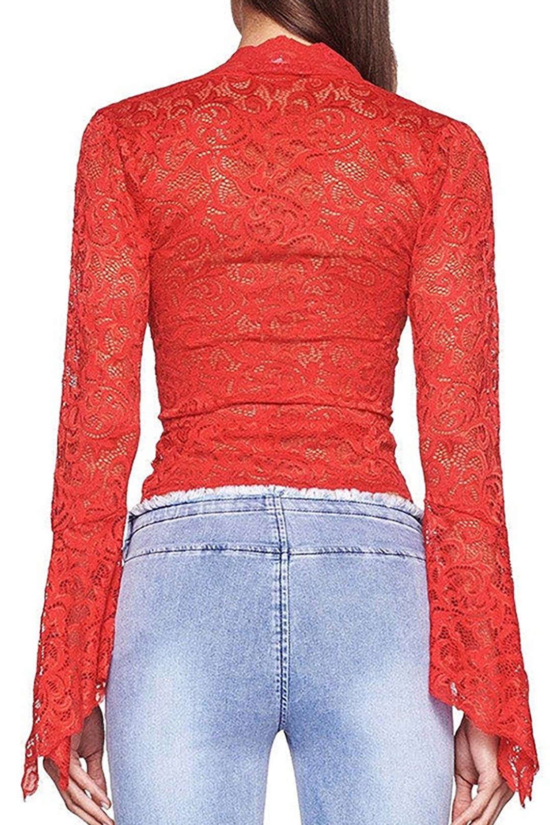 Lace V-neck Bell Sleeves Crop Top