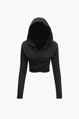 Cross Hooded Long Sleeve Crop Top