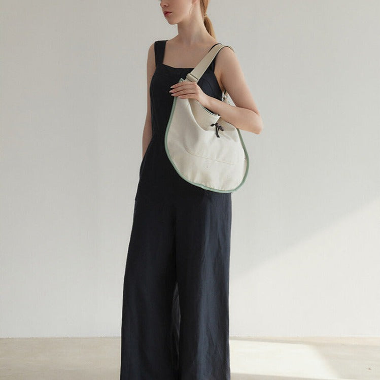 Green Trim Round Canvas Tote Bag