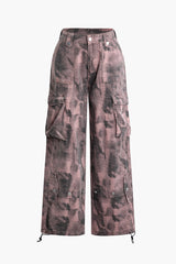 Tie Dye Flap Pocket Wide Leg Cargo Pants