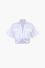 Flap Pocket Twist Hem Shirt
