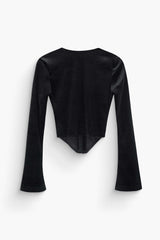 V-neck Velvet Button Up Long Sleeve Top
