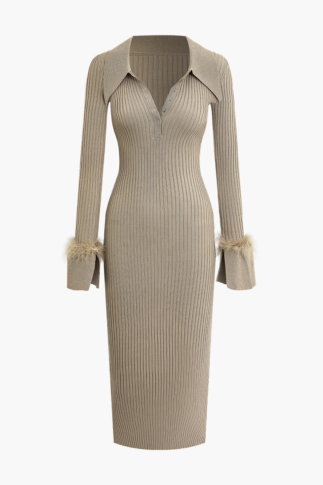 Knit Feather Rib Feather Detail Collared Rib Knit Midi Dress – Aesvs