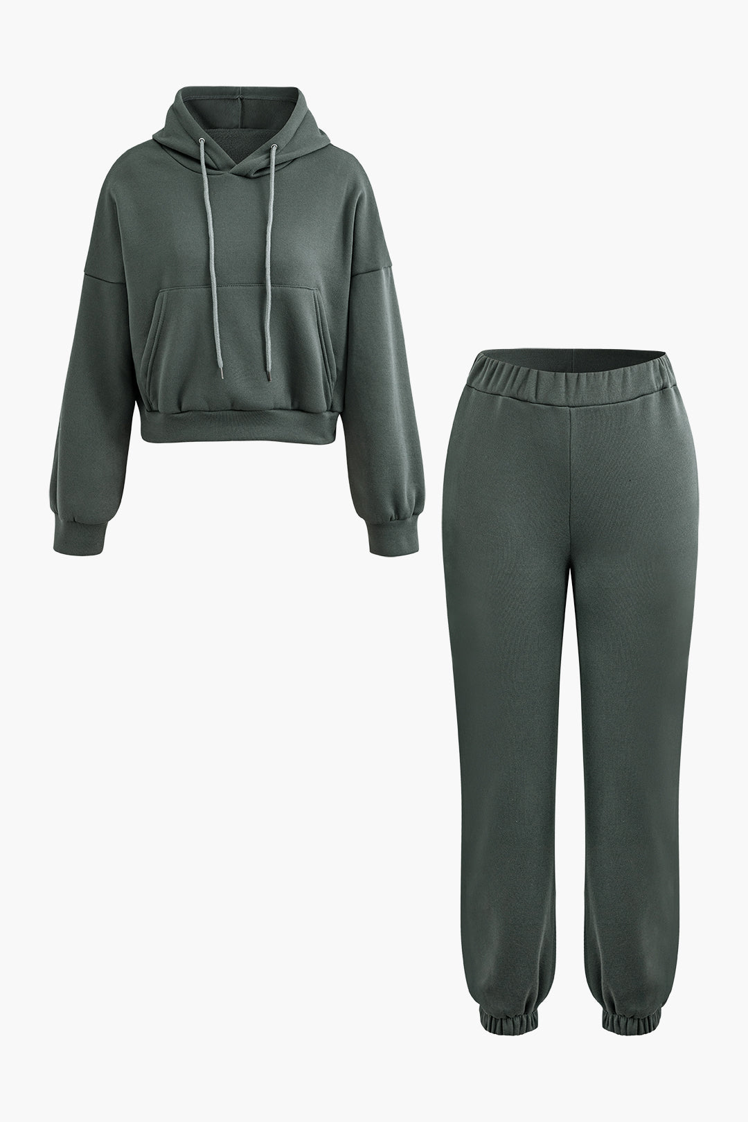Solid Color Hooded Sweatshirt And Sweatpants Set