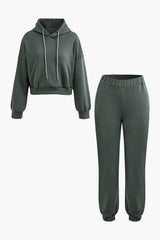 Solid Color Hooded Sweatshirt And Sweatpants Set