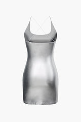 Metallic Slit Slip Mini Dress