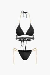 Chain Strap Tie Halter 2-piece Bikini Set