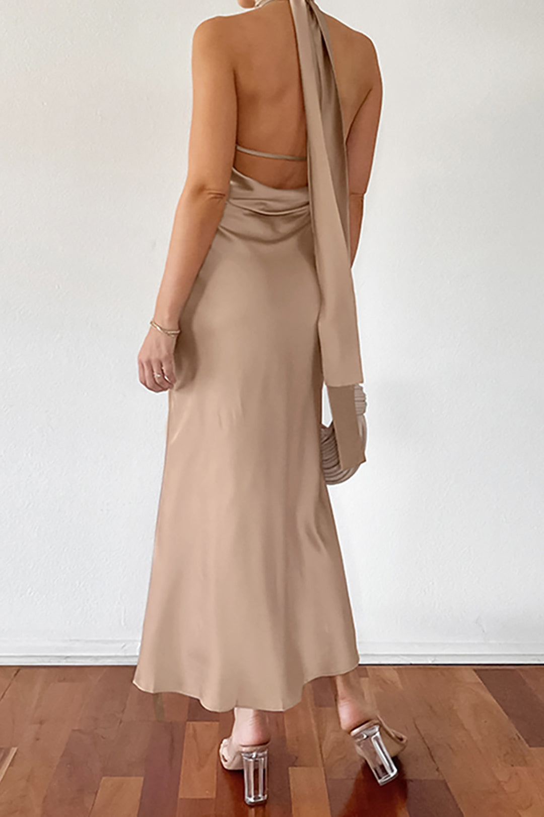 Tie Halter Sleeveless Backless Mermaid Midi Dress