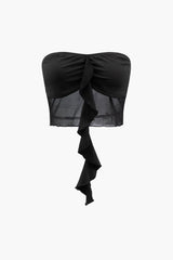 Ruffle Ruched Strapless Mesh Top And Mini Skirt Set