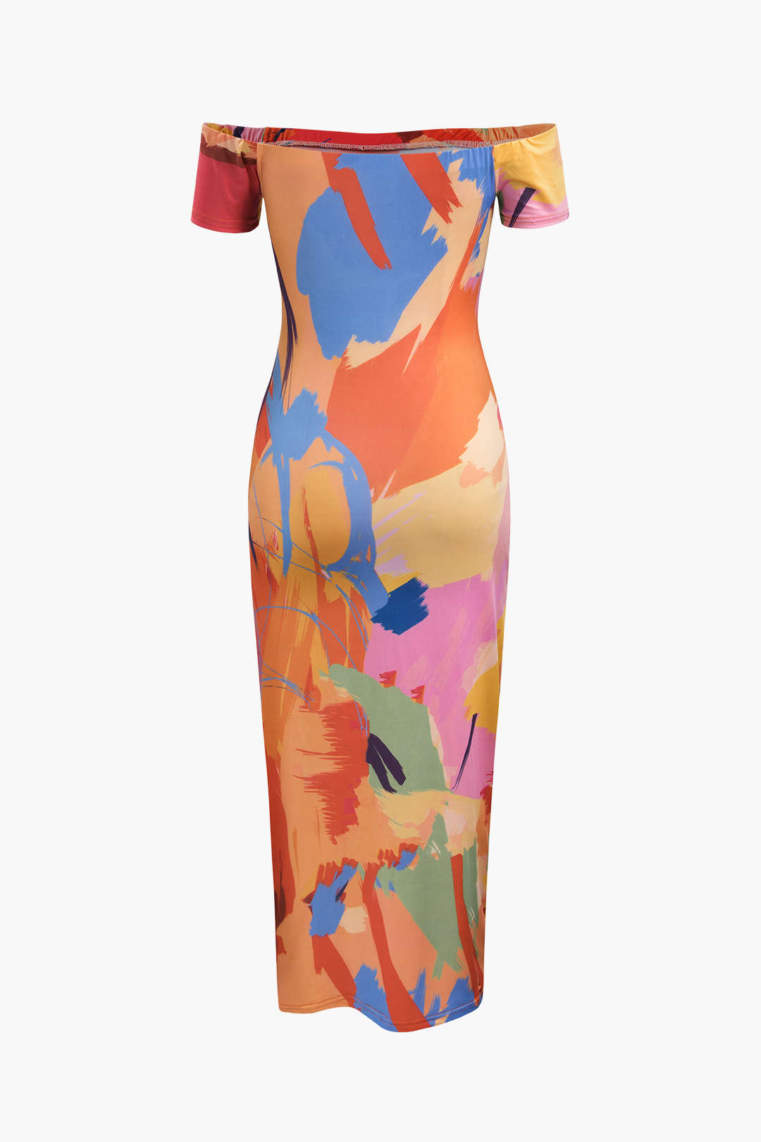 Abstract Print Off-Shoulder Ruched Midi Dress